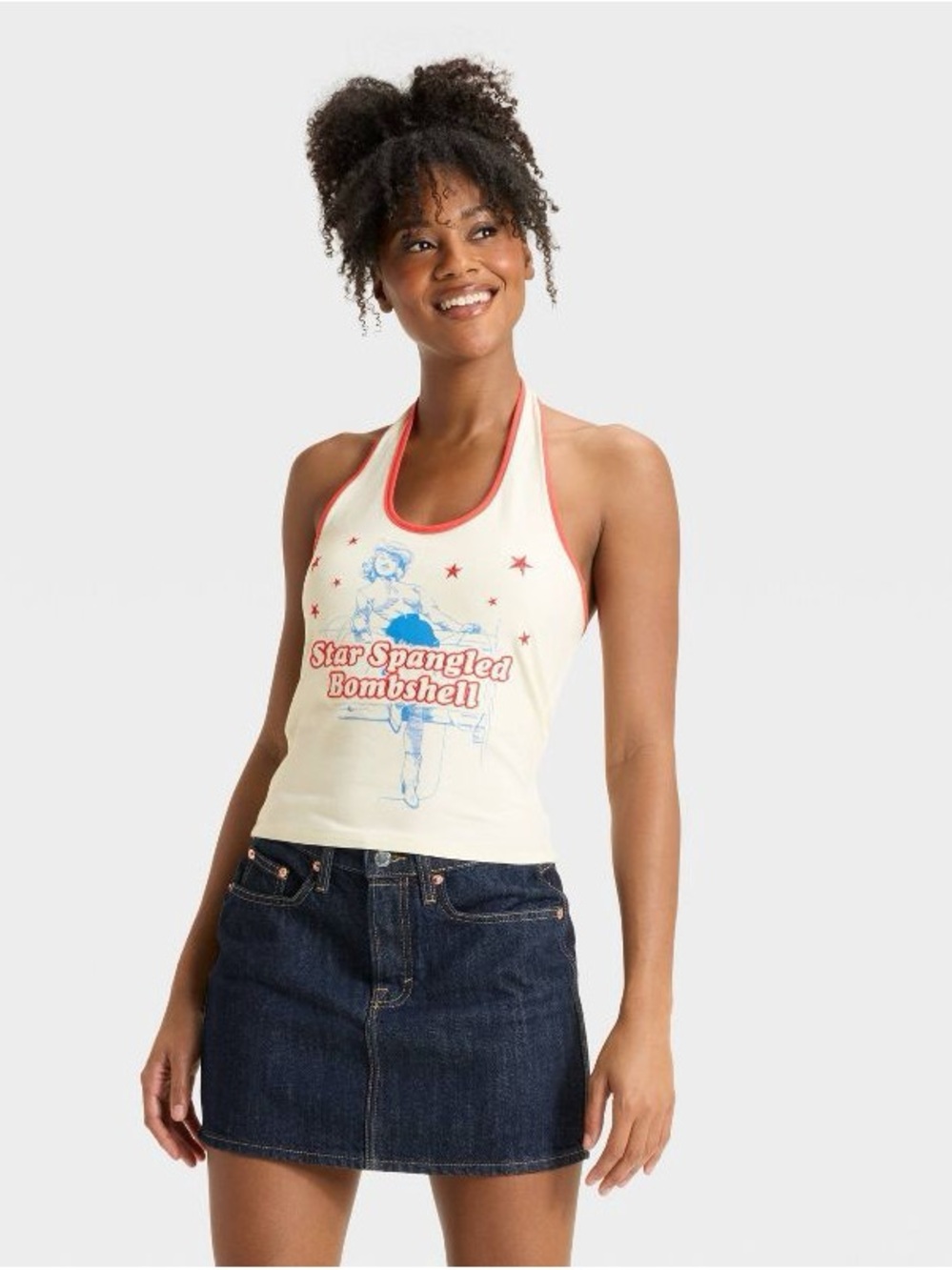 Special Thanks Star Spangled Bombshell Patriotic Cowgirl Pinup Retro Halter Top